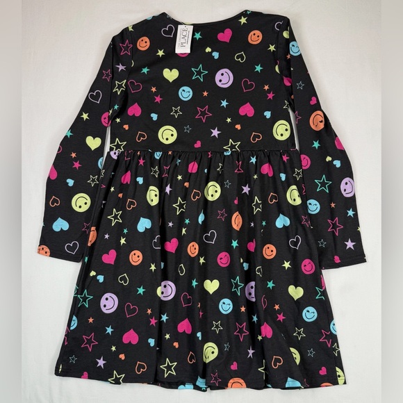 NWT THE CHILDREN'S PLACE‎ Girls' Black Long Sleeve Rainbow Icon Everyday Dress L - Picture 3 of 8